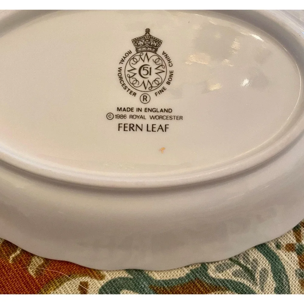 Vintage Royal Worcester Fern Leaf Dishes, Bone China with Gold Trim